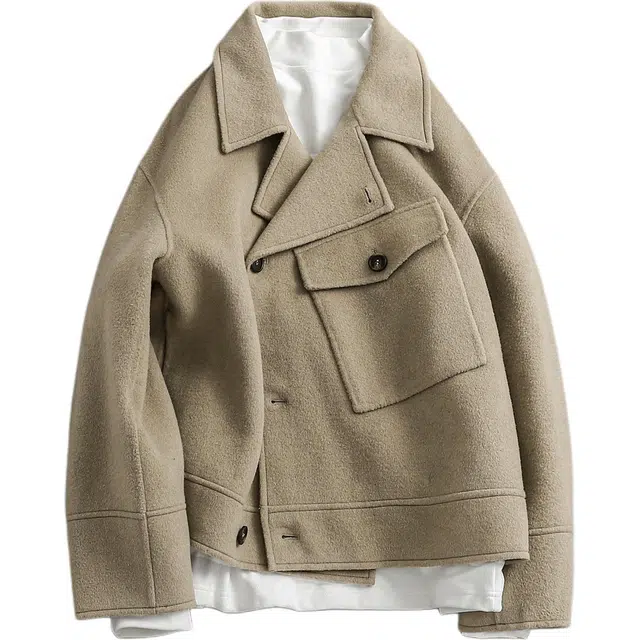 宫奴 日系复古潮牌休闲大口袋西装领羊毛双面呢大衣 男女同款