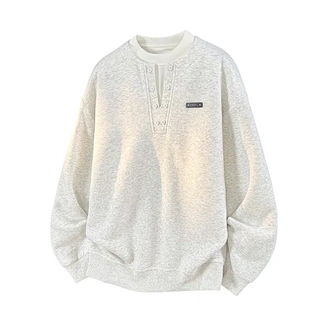 吾皇猫 美式小众圆领拼接假两件设计时尚潮流宽松百搭可拆卸皮标舒适加绒加厚保暖长袖卫衣 男女同款