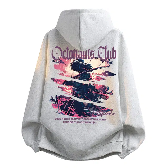 海底小纵队 美式高街爪痕潮牌卡通炫酷少年撞色字母图案印花设计感基础连帽慵懒风落肩休闲套头帽衫宽松舒适百搭长袖卫衣 男女同款