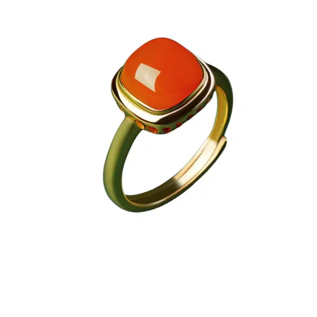 茂琼 吉祥如意万事顺遂好运连连平安喜乐新中式古风优雅大气饰品红色宝石方糖纯银招财转运时尚百搭潮流高级手饰品 玛瑙 戒指 女款