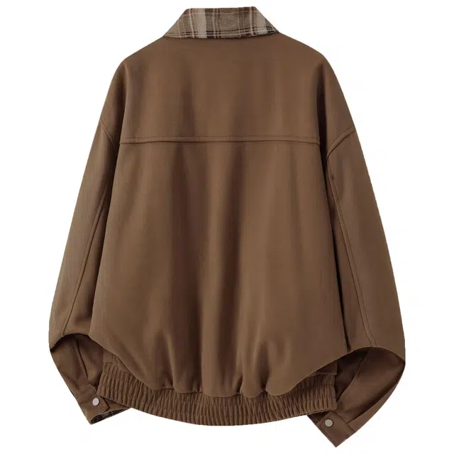 西行纪 美式复古高街格子纹假两件翻领拼接撞色设计美拉德色系外套日常宽松休闲百搭高级质感无性别主义开衫长袖夹克 男女同款