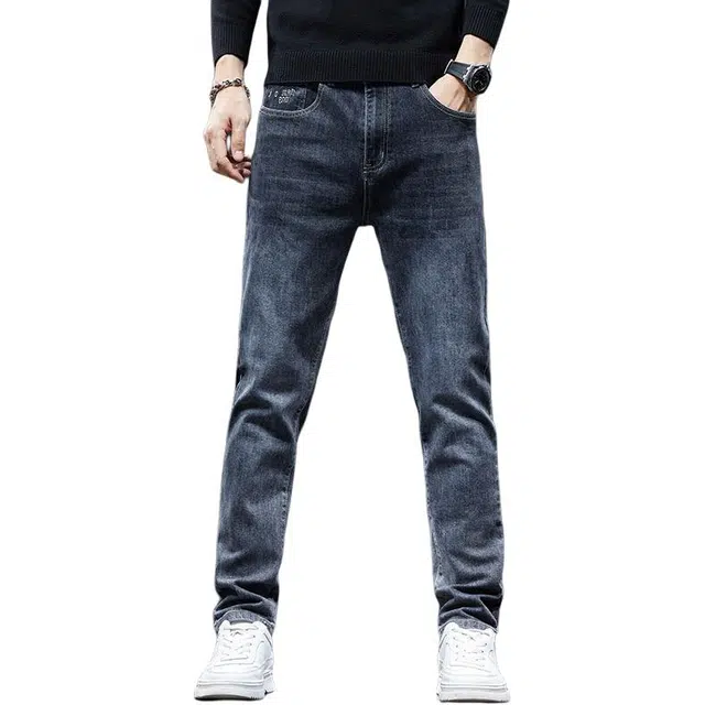 潮人榜 高端潮牌美式复古痞帅修身小直筒长裤子男士秋冬季潮流百搭休闲弹力显高显瘦轻商务韩版高品质牛仔裤  男款