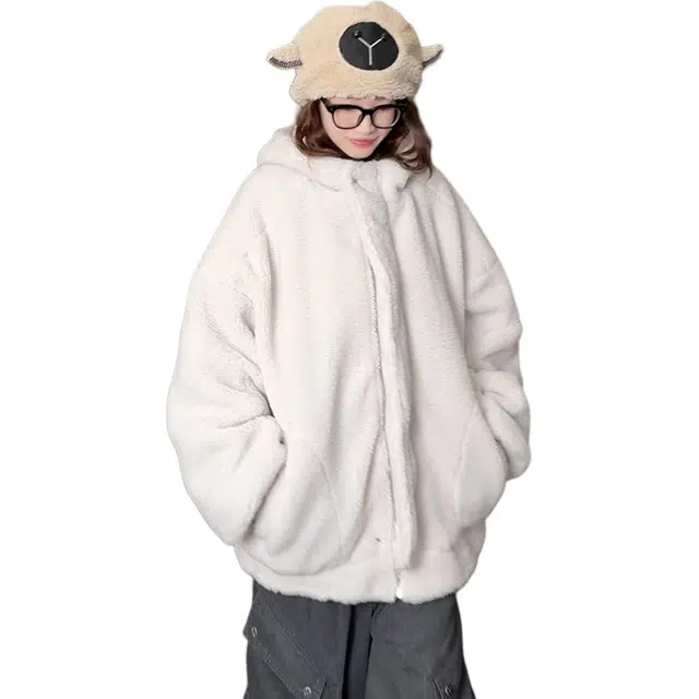 拓菲 连帽羊羔绒外套男士冬季款加绒加厚羊羔毛棉衣宽松棉服 男女同款