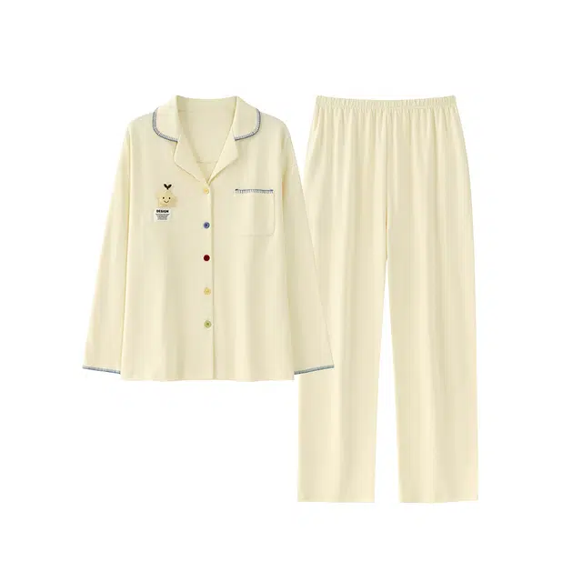 宫蝶 简约风柔软长袖家居服宽松休闲开衫大码可外穿睡衣套装 男女同款