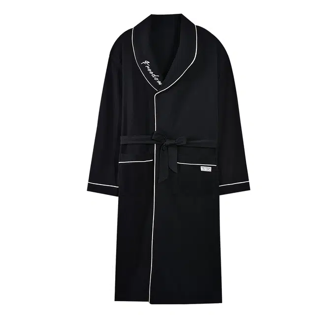 宫蝶 简约风柔软长袖纯棉开衫宽松休闲家居服可外穿睡袍 男款