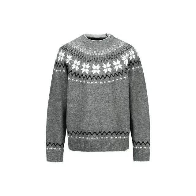 虫小绿 美式复古费尔岛提花慵懒风秋冬季套头纽扣毛线衣外套宽松百搭情侣学生休闲叠穿必备针织衫 男女同款