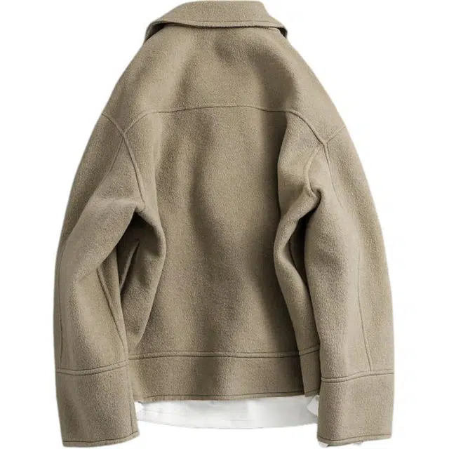 宫奴 日系复古潮牌休闲大口袋西装领羊毛双面呢大衣 男女同款