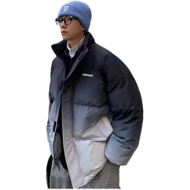 木木兔 美式立领短款渐变休闲宽松保暖加厚棉衣面包服外套 男款