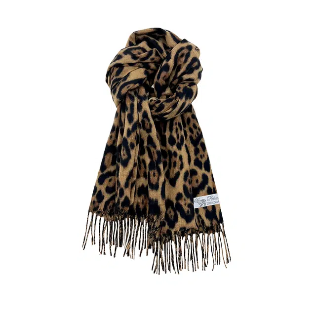 恩僾德 甜酷复古豹纹保暖百搭 涤纶 绒线围巾 男女同款情侣款