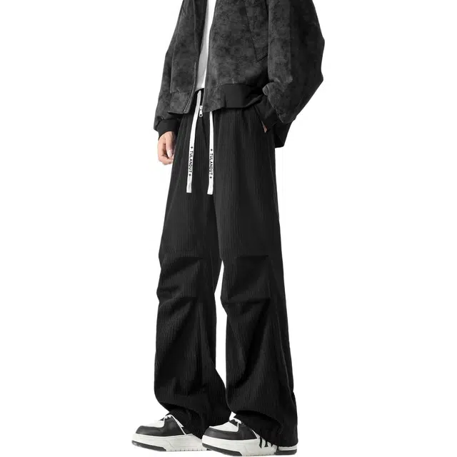 图兰朵 美式复古高街痞帅字母系带垂感透气舒适百搭中腰直筒休闲裤 男女同款