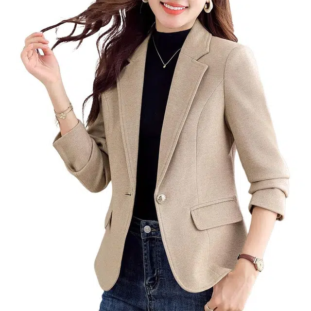 左岸 高级感成熟干练剪裁利落时尚气质优雅休闲百搭秋冬加棉加厚保暖合身翻领西服通勤职场商务洋气减龄叠穿纯色粒扣西装外套 女款