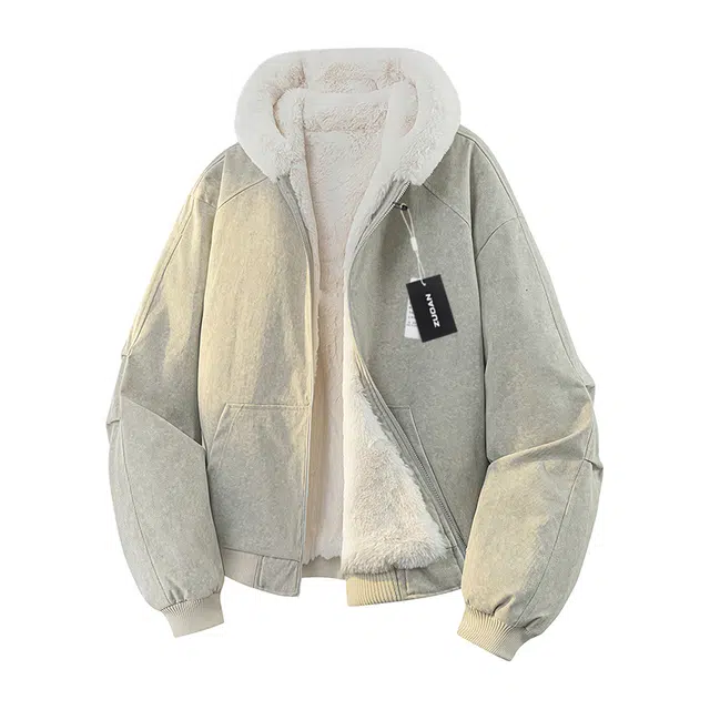 左岸 美式高街座山雕棉衣上衣冬季仿兔毛棉袄外套情侣款加绒加厚防风保暖连帽夹克棉服 男女同款