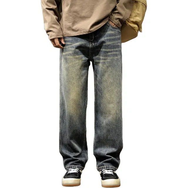 路杰邦 美式复古宽松阔腿潮牌高端水洗直筒休闲裤子牛仔裤 男款