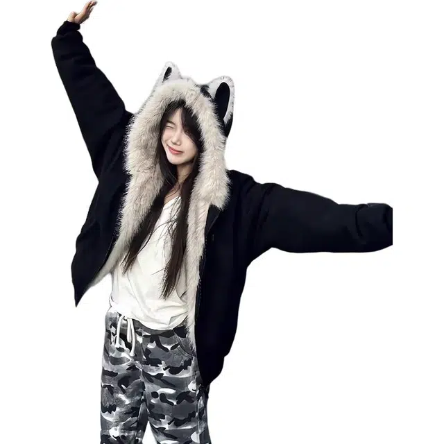 单爵 美式复古猫耳朵座山雕设计感棉衣外套棉服 男女同款