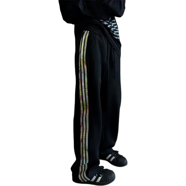 蛊惑 彩色条纹裤子美式高街三条杠运动卫裤宽松直筒休闲裤 男女同款