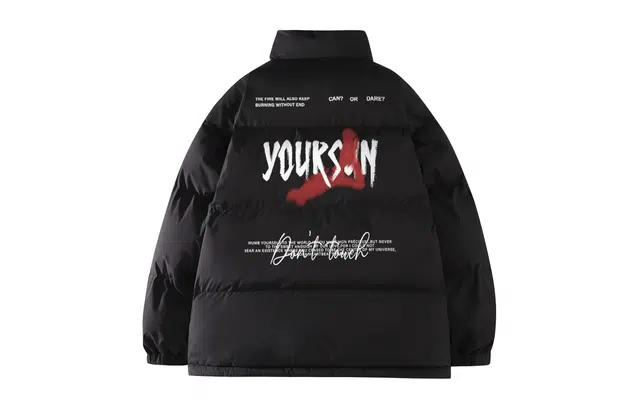 宜而爽 美式复古高街户外潮流涂鸦模糊人影字母印花宽松休闲运动加厚保暖立领防风棉衣面包服外套日常通勤百搭棉服 男女同款