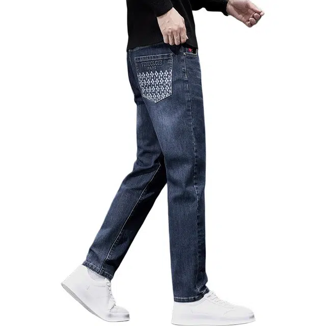 潮人榜 高端潮牌美式复古水洗痞帅修身小直筒长裤子男士秋冬季潮流百搭休闲弹力显高显瘦轻商务韩版高品质牛仔裤  男款