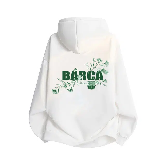 巴塞罗那足球俱乐部 春秋款连帽纯棉女纯色百搭上衣日韩休闲运动大码宽松外套卫衣 男女同款