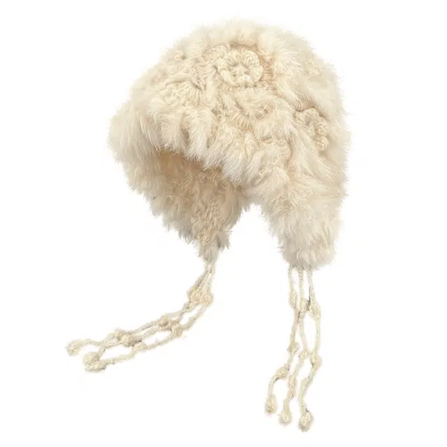 恩僾德 仿兔毛针织高颜值小众显脸小氛围感拍照出片保暖流苏毛绒 棉线 绒线帽 男女同款情侣款