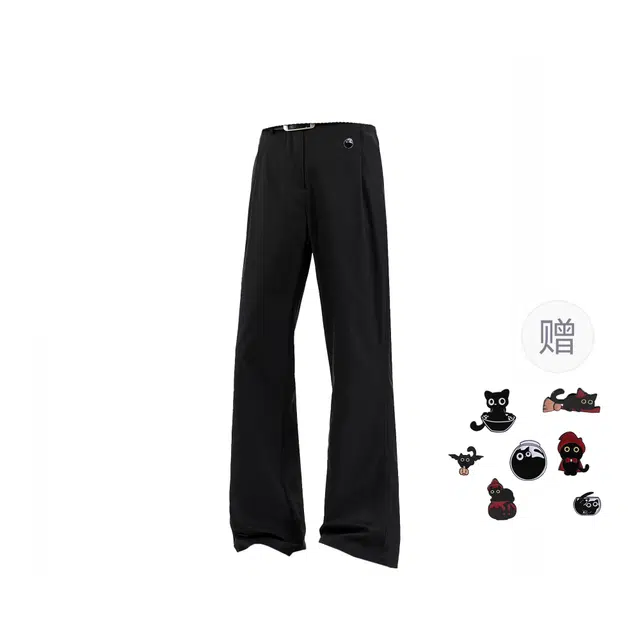 卡皮巴拉小黄豚 美式复古压褶纯色直筒长裤宽松垂感百搭休闲老钱风舒适潮流慵懒风高街风高级感无性别日常学生基础款西装裤 男女同款