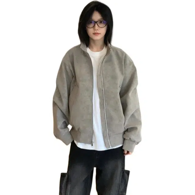 单爵 美式复古扎染皮衣外套男秋季穿搭短款飞行员夹克 男女同款