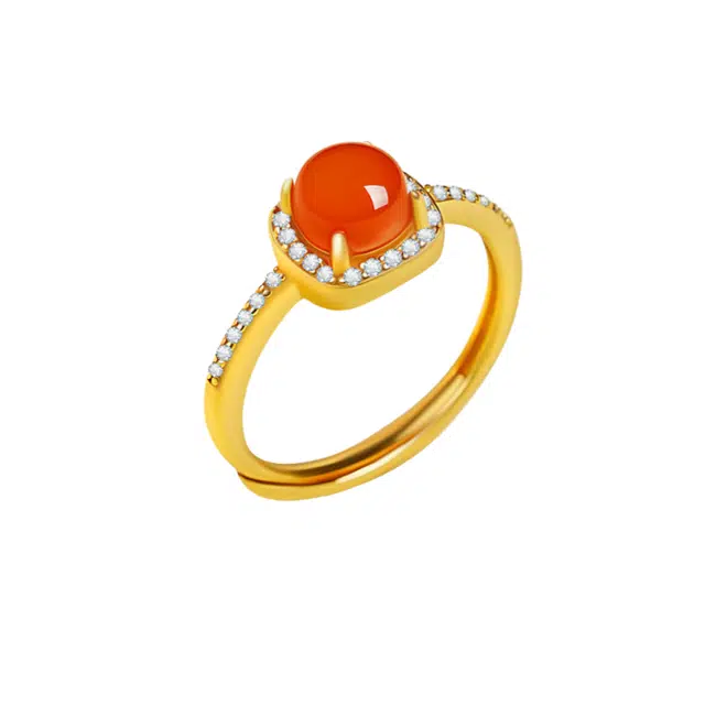 茂琼 招财纳福万事顺遂好运连连柿柿如意新中式古风典雅气质饰品简约时尚百搭小众设计纯银开口指环潮流高级手饰品 玛瑙 戒指 女款