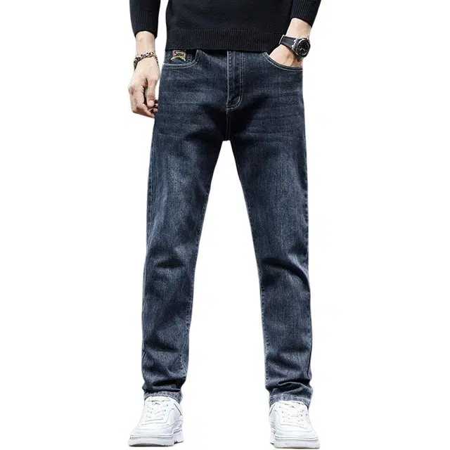 潮人榜 美式高端潮牌复古痞帅修身小直筒长裤子男士秋冬季潮流百搭休闲弹力轻商务韩版高品质牛仔裤 男款
