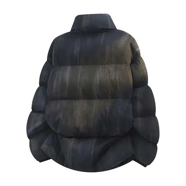 左岸 秋冬加厚棉衣立领面包服保暖宽松设计感扎染涂鸦印花潮牌棉袄加肥加大码胖子装外套棉服 男款