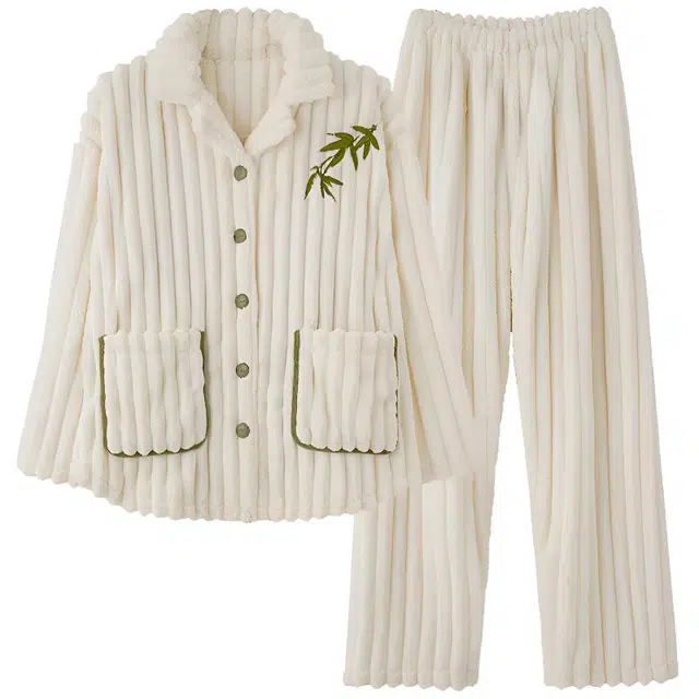 莫代尔 珊瑚绒秋冬季天加绒加厚法兰绒网红风外穿毛绒家居服睡衣套装 女款