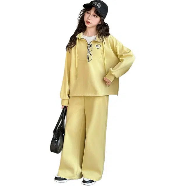 黑恐龙休闲运动套装 连帽衫阔腿裤两件套