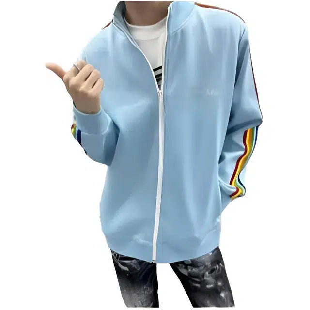 木木兔 潮牌美式高街男生穿搭长袖春秋外穿潮流百搭男士秋冬衣服国潮简约时尚流行彩虹开衫外套夹克 男女同款