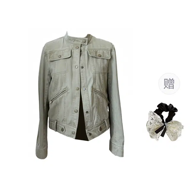 涂诗菲 美式复古纯色简约潮流时尚气质休闲百搭遮肉通勤高级感长袖牛仔外套 女款