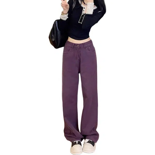 如续 美式复古加绒窄版设计感皮牌裤子简约时尚百搭基础款舒适休闲垂感牛仔裤 女款