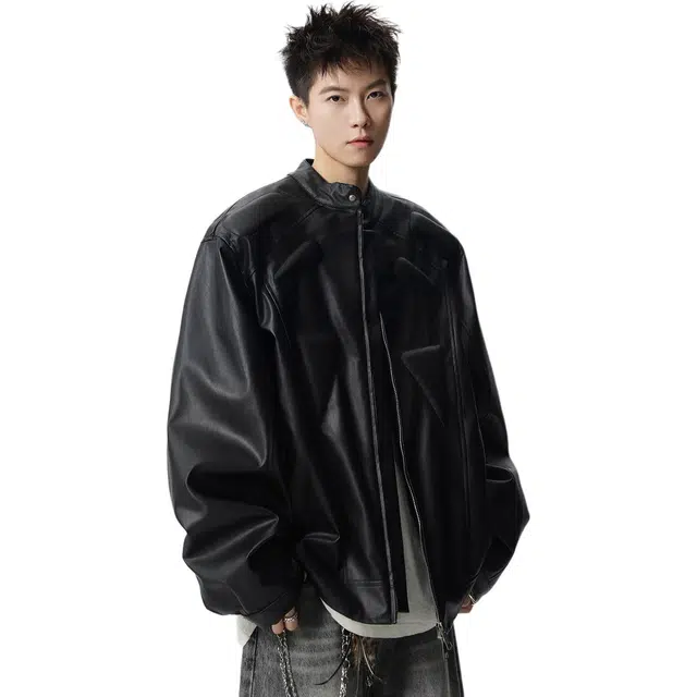 宝米卡 外套美式休闲设计感立体浮雕机车风夹克春秋季皮衣 男女同款