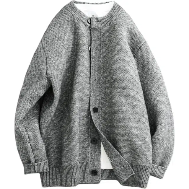 宫奴 日系休闲潮牌复古慵懒简约百搭宽松圆领开衫针织衫 男女同款