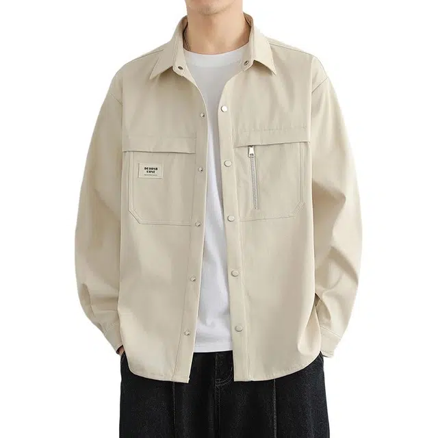 顶峰保罗 潮牌日系宽松休闲高级感工装衬衣外套无性别主义春秋穿搭通勤潮流百搭痞帅翻领长袖衬衫 男女同款