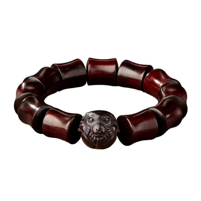 宣华意 竹报平安 生肖守望本命年十二生肖 新中式国潮高端 竹节檀香木质文玩盘玩 节节高升 事业顺利 紫檀属 手串 男款