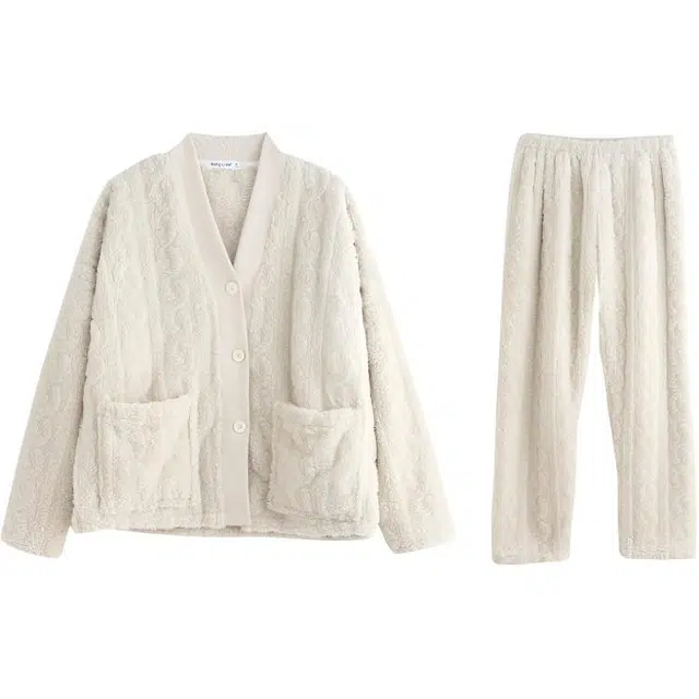 同语 新款睡衣女秋冬款珊瑚绒加绒家居服春秋季女法兰绒套装秋冬珊瑚绒 可外穿加厚睡衣 学生宿舍 家居套装 女士