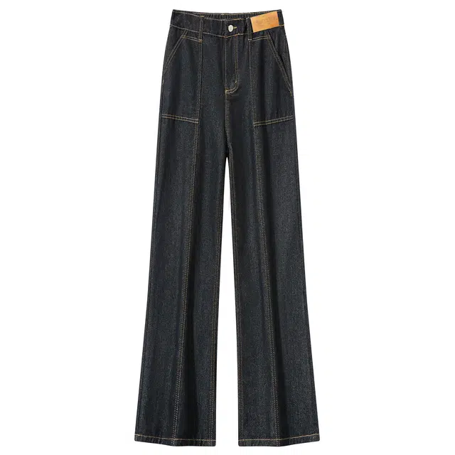 蓝精灵 显高显瘦显腿长柳叶弯刀垂感美式高街潮牌复古简约基础款水洗原色情侣潮流百搭时尚休闲舒适柔软亲肤宽松直筒阔腿牛仔裤 男女同款