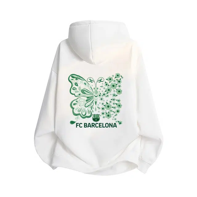 巴塞罗那足球俱乐部 春秋冬款潮连帽纯棉女纯色百搭上衣日韩休闲运动大码宽松外套卫衣 男女同款