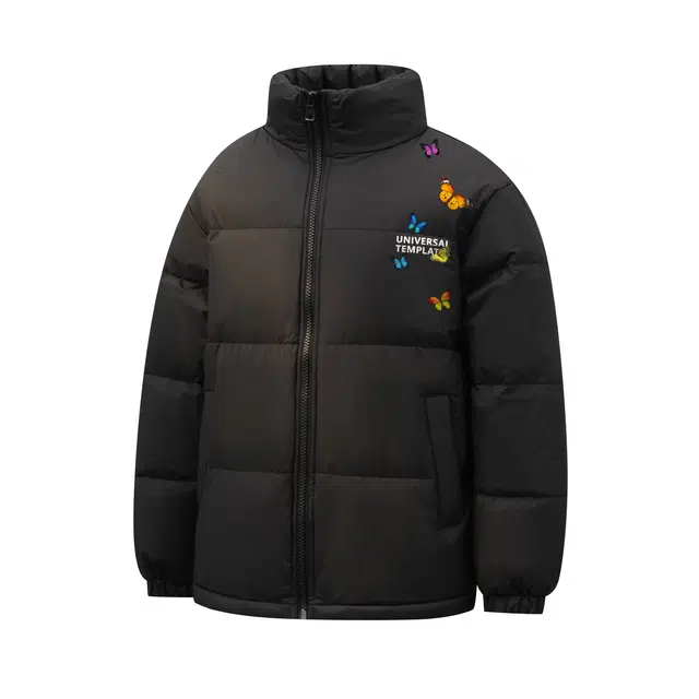 物质公式 鸭绒美式复古高街仿刺绣蝴蝶无限循环字母印花设计感小众无帽潮流宽松百搭休闲户外通勤加厚保暖御寒不臃肿面包服羽绒服 男女同款