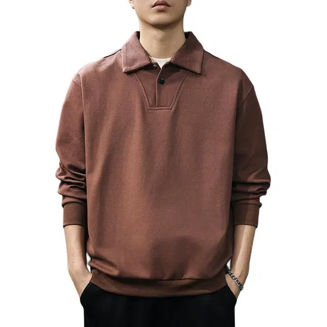 前进牛 高端美式经典复古潮牌极简风轻奢翻领长袖秋季简约休闲户外百搭宽松休闲卫衣 男款