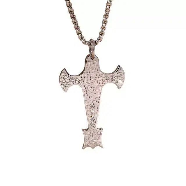 尚先生 镶钻十字架 钛钢 项链 男女同款情侣款