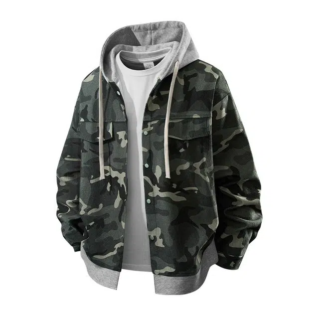 法文箱子 美式春秋宽松假两件连帽外套小众设计潮流痞帅百搭休闲夹克 男款