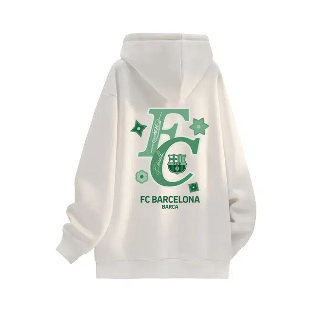 巴塞罗那足球俱乐部 美式学院风高街简约休闲帅气宽松百搭日常通勤套头连帽卫衣 男女同款