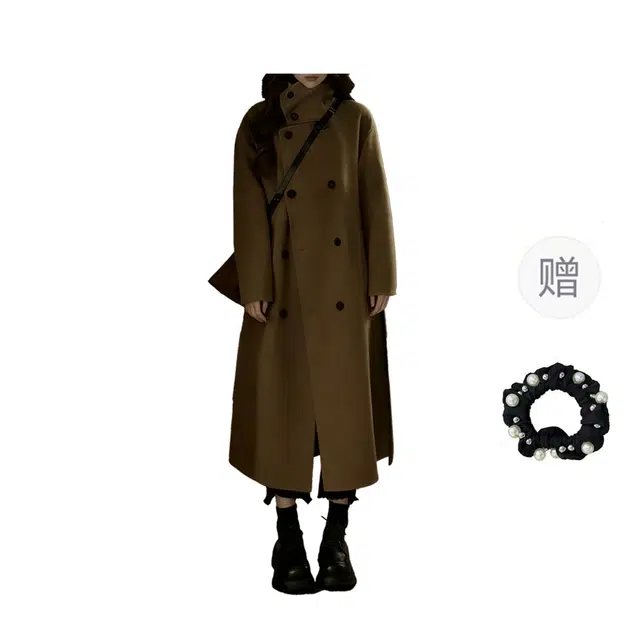 雾闪闪 韩系双排扣毛呢外套女秋冬洋气宽松中长款呢子大衣 女款