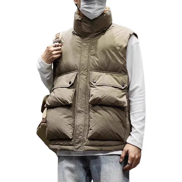 童先森 轻薄羽绒服男士冬季潮牌工装立领马夹白鸭绒保暖外套马甲 男款