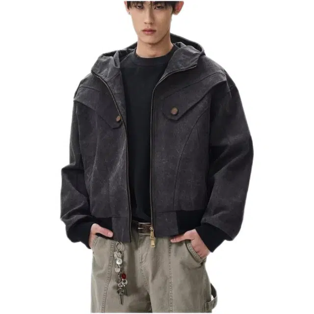 木木兔 美式灯芯绒拉链棒球服复古宽松休闲棉衣痞帅外套 男款