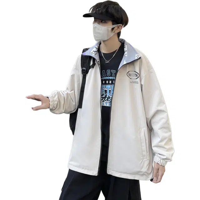 洋气先生 美式高街复古时尚潮流百搭学院风日常通勤休闲皆可简约基础款潮牌透气舒适柔软慵懒氛围感防风防水立领双面穿夹克 男女同款