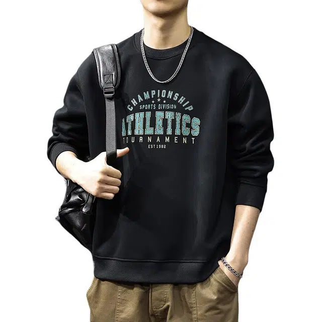 前进牛 秋季美式经典复古潮牌高街风字母印花宽松内搭打底衫潮流痞帅休闲户外百搭套头卫衣 男款